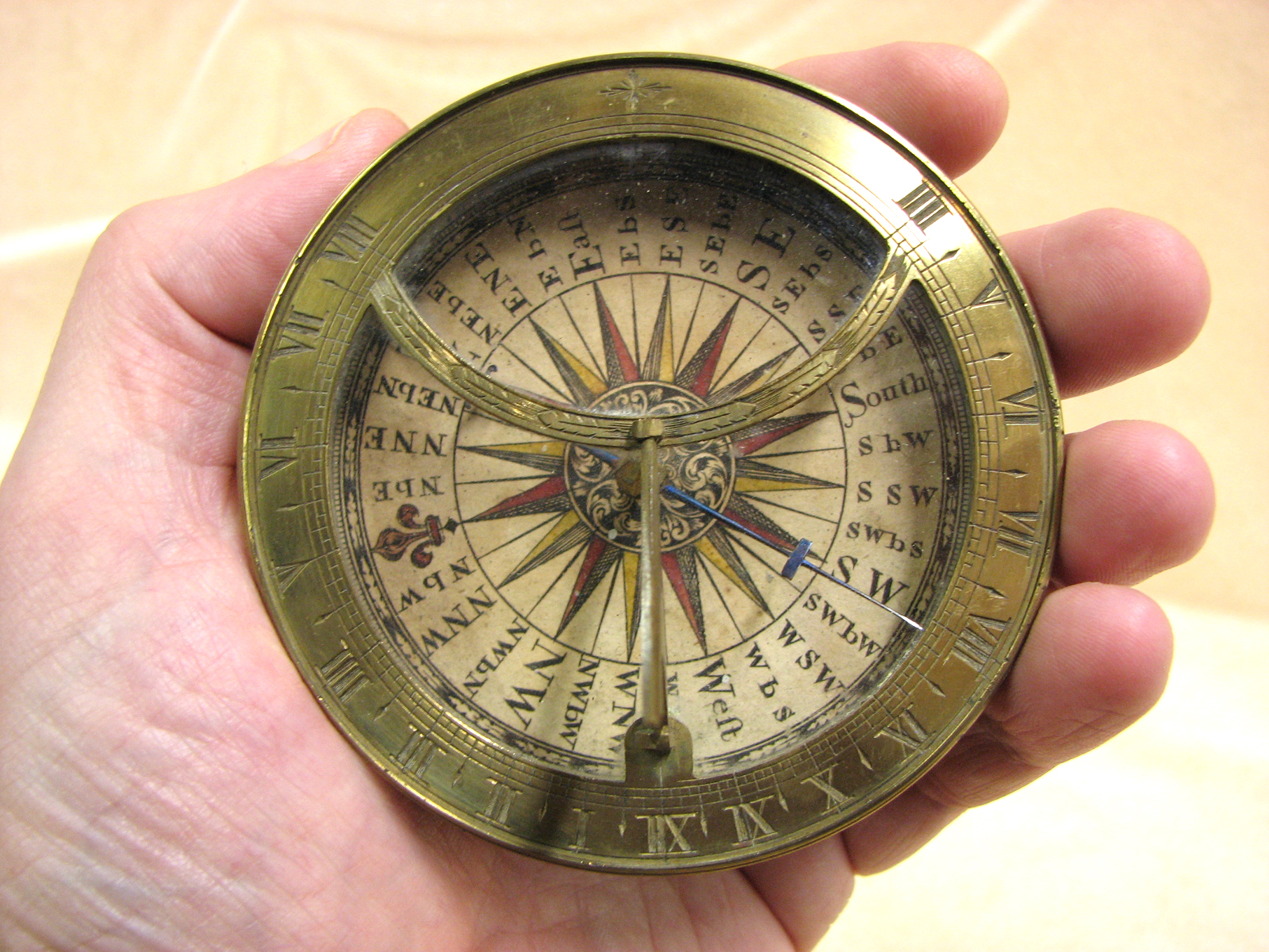 Genuine 18th century brass pocket sundial compass circa 1760